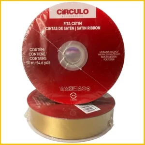 Fita cetim 22mm ouro cevada Círculo Rolo/50mt