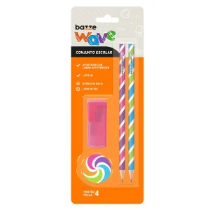 Kit escolar wave 2lapis 1apon. 1borr. Tris