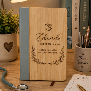 Caderno com Capa de Bambu Personalizado Gravado a Laser